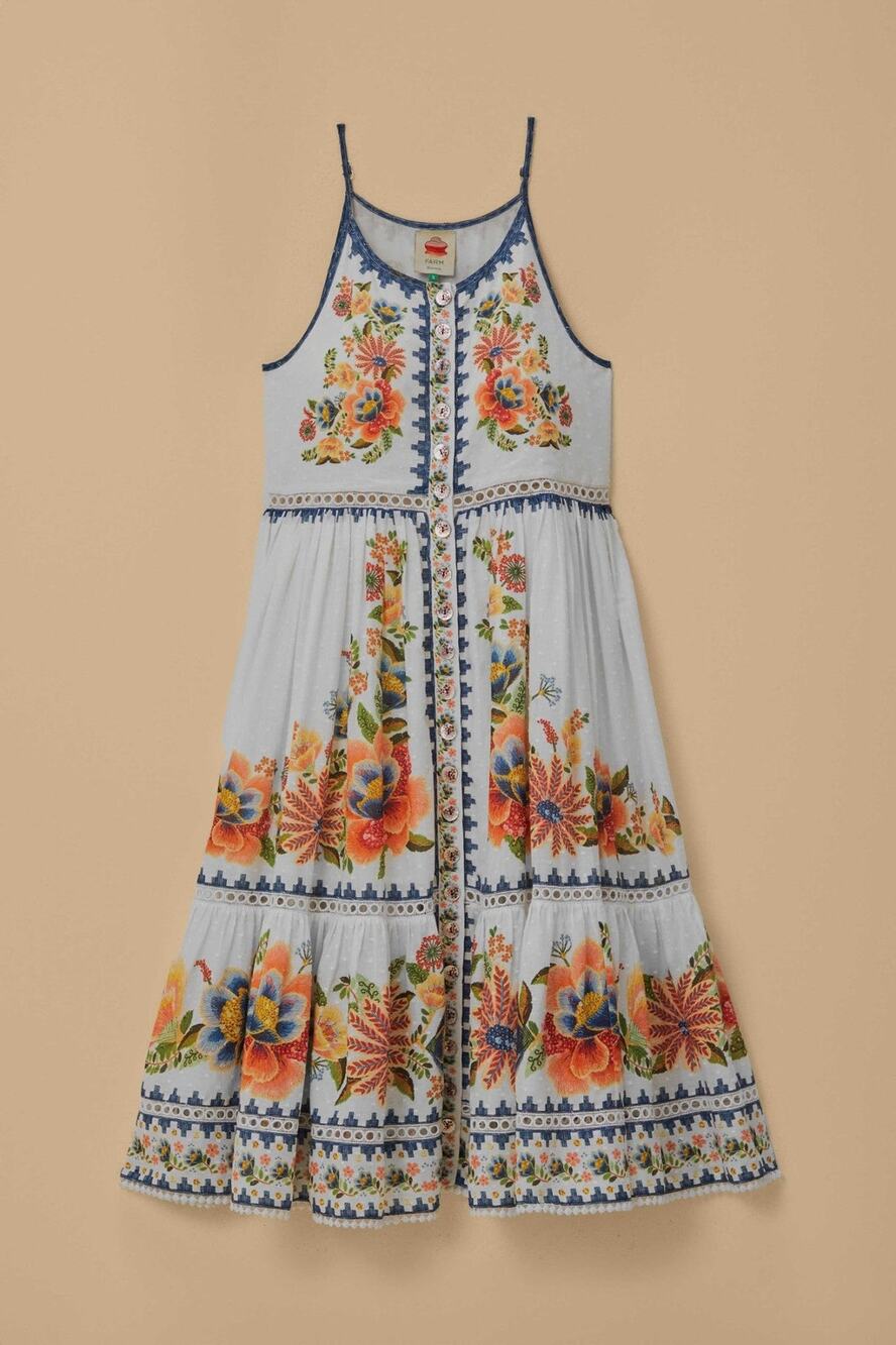 FARM Rio Delicate Floral Garden Sleeveless Midi Dress - S